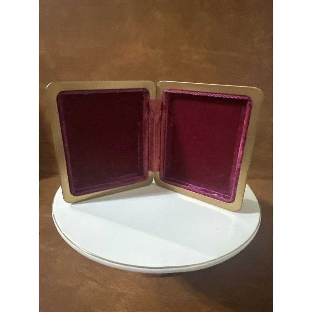 Vintage 1940s 1950s Ostrich Leather Photo Case Red Velvet With Emblem